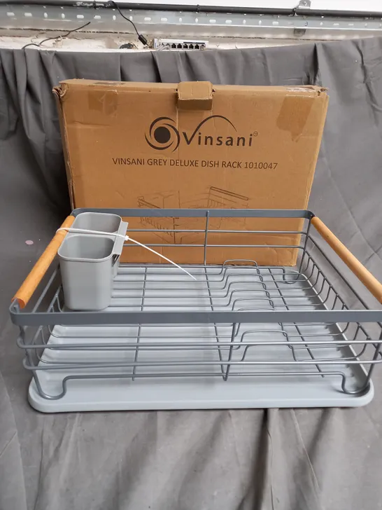 BOXED VINSANI DELUXE DISH RACK IN GREY