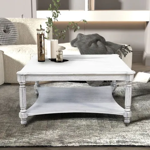 BOXED MARCELLO OGALLALA SOLID WOOD COFFEE TABLE - WHITE (1 BOX)