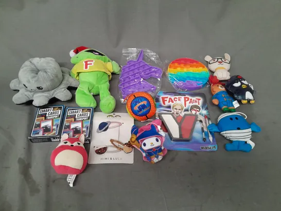 LOT OF ASSORTED TOYS AND GAMES TO INCLUDE TEDDIES, FIDGET TOYS AND FACE PAINTS