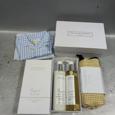 THE WHITE COMPANY X3 ASSORTED PRODUCTS TO INCLUDE - SPA ESCAPE TRAVEL SET - BLUE GINGHAM EMBROIDERED SHORTIE 0-3MNTHS - BERGAMONT, NEROLI & CEDARWOOD HAND & NAIL SET