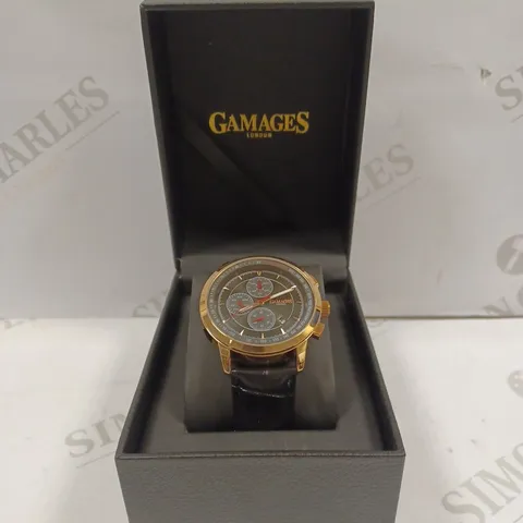 GAMAGES OF LONDON LIMITED EDITION HAND ASSEMBLED BESPOKE AUTOMATIC BLACK WATCH