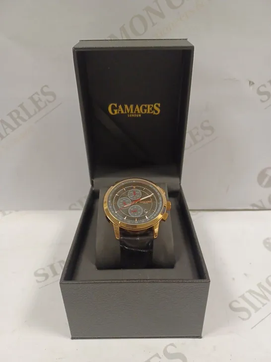 GAMAGES OF LONDON LIMITED EDITION HAND ASSEMBLED BESPOKE AUTOMATIC BLACK WATCH RRP £695