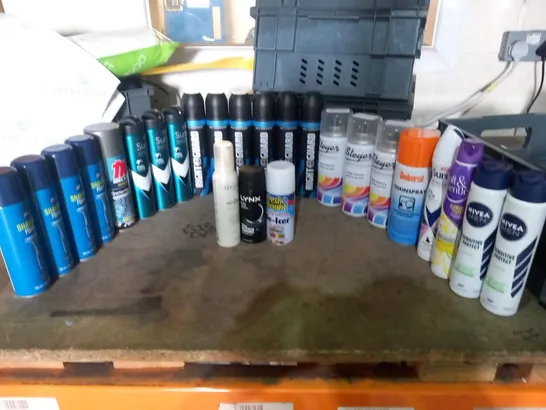 APPROXIMATELY 25 ASSORTED AEROSOL SPRAYS TO INCLUDE; BOOTS, SURE, RIGHTGUARD, LYNX, KERASTASE AND NIVEA