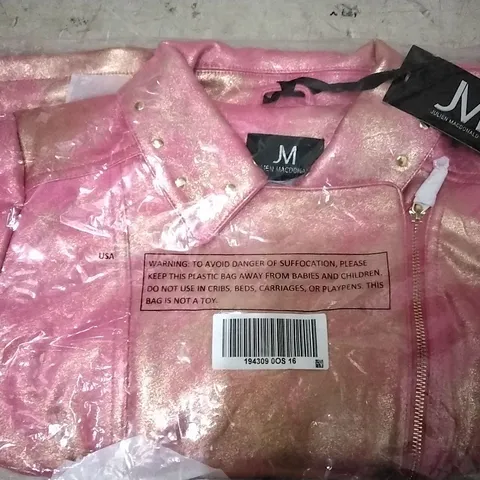 BOX OF APPROXIMATELY 12 JULIEN MACDONALD PINK/GOLD BIKER JACKET - SIZE 16