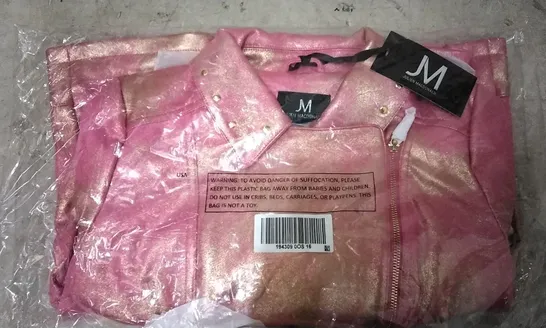 BOX OF APPROXIMATELY 12 JULIEN MACDONALD PINK/GOLD BIKER JACKET - SIZE 16