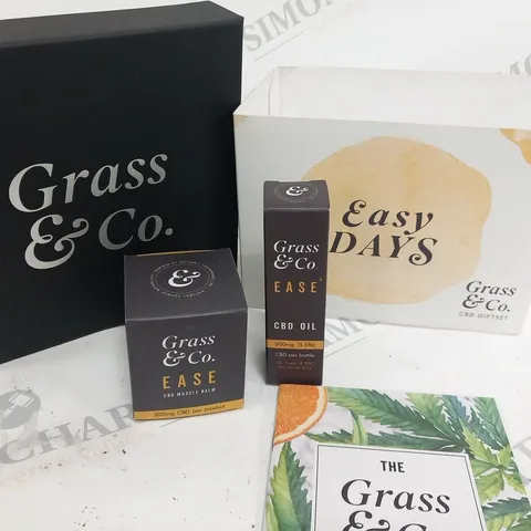 BOXED GRASS AND CO EASY DAYS CBD GIFT SET CONSISTING OF EASE 500MG CBD OIL AND EASE CBD BALM