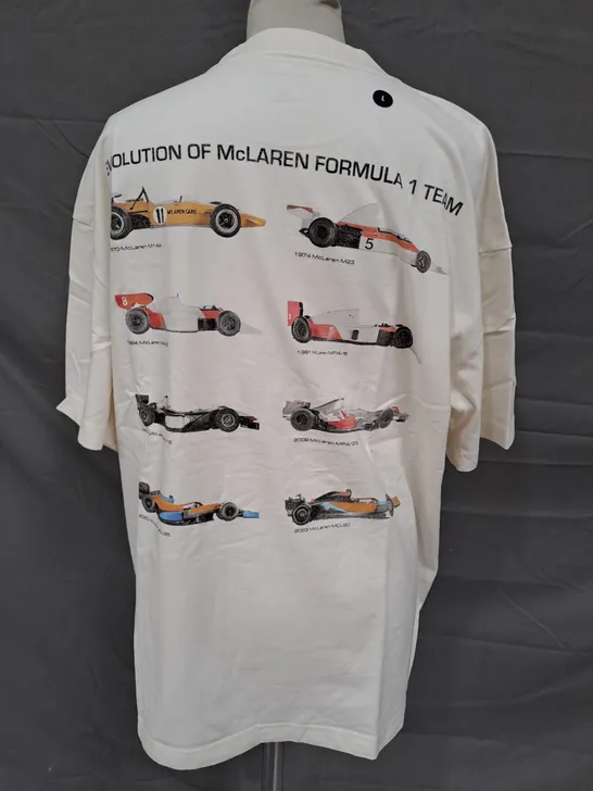 HOLLISTER MCLAREN FORMULA 1 EVOLUTION T-SHIRT IN OFF WHITE SIZE LARGE