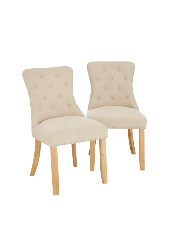 BOXED WARWICK CHENILLE PAIR OF STANDARD DINING CHAIRS NATURAL/OAK 