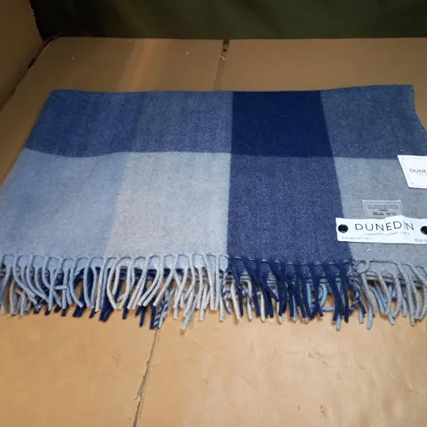 DUNEDIN CASHMERE BLOCK CHECK HERRINGBONE BLANKET - LIGHT BLUE