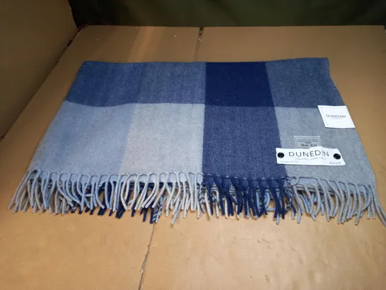 DUNEDIN CASHMERE BLOCK CHECK HERRINGBONE BLANKET - LIGHT BLUE