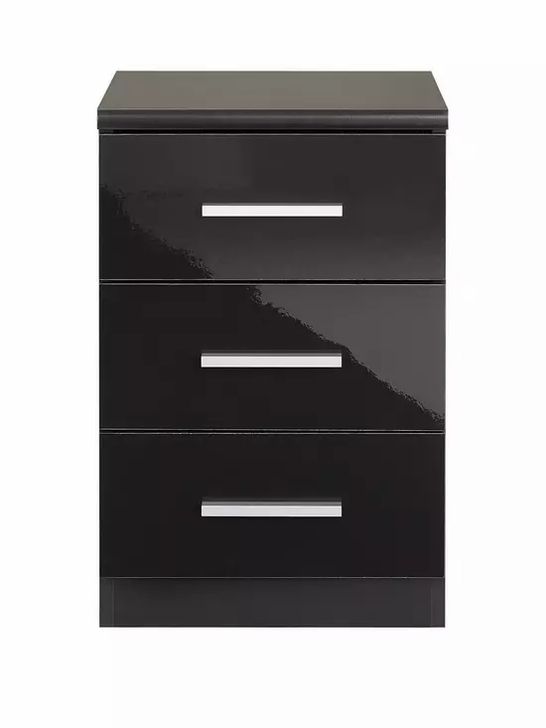 BOXED PAIR OF PRAGUE BLACK GLOSS BEDSIDE CABINETS RRP £159.99