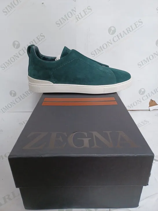 ZEGNA TRIPLE STITCH MOSS GREEN TRAINERS - US 9 