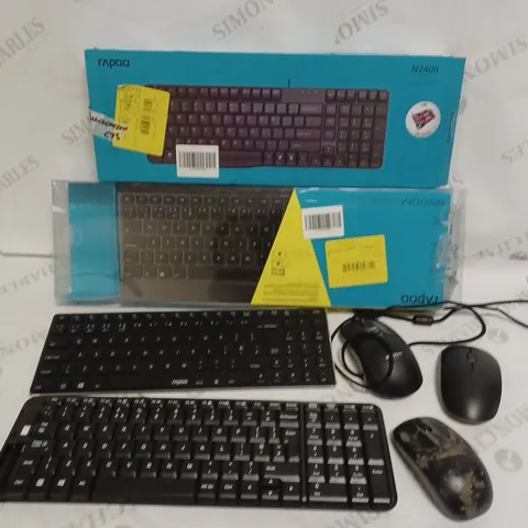 BOX OF APPROX 10 RAPOO ITEMS INCLUDING WIRELESS KEYBOARDS, WIRELESS MICE AND WIRED MOUSE