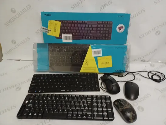 BOX OF APPROX 10 RAPOO ITEMS INCLUDING WIRELESS KEYBOARDS, WIRELESS MICE AND WIRED MOUSE