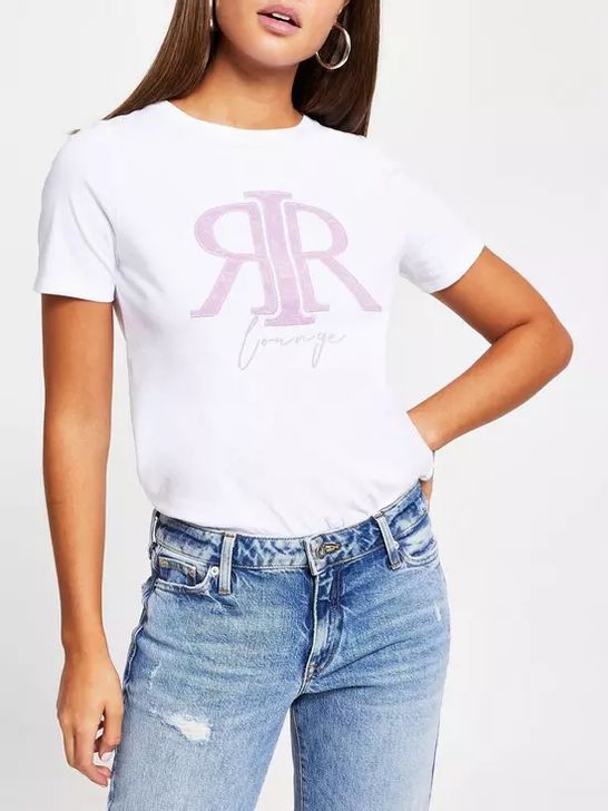 BRAND NEW RIVER ISLAND EMBOSSED LOUNGE T-SHIRT - WHITE, SIZE 14 RRP £18