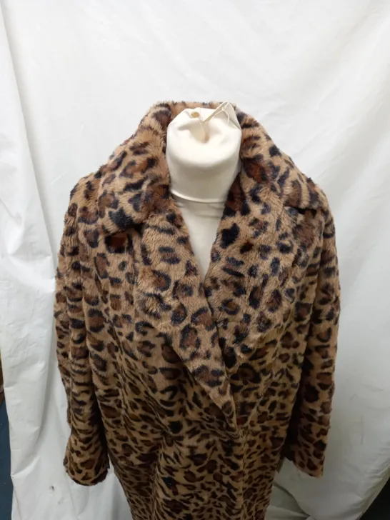 HELENE BERMAN DOUBLE BREASTED FAUX FUR COAT LEOPARD SIZE 12