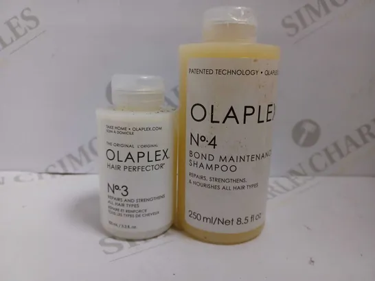 2 OLAPLEX ITEMS INCLUDING NO.3 HAIR PERFECTOR (100ML) AND NO.4 BOND MAINTENANCE SHAMPOO (250ML)