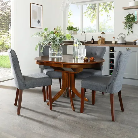 BOXED HUDSON ROUND DARK WOOD EXTENDING DINING TABLE