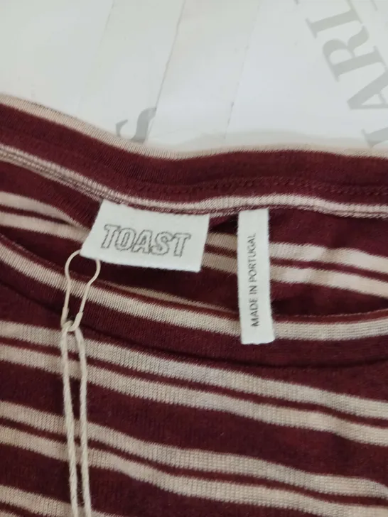 TOAST BOAT NECK STRIPED WOOL TENCAL T SHIRT ELDERBERRY/MALLOW SIZE XL