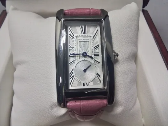 STOCKWELL STAINLESS STEEL LADIES WATCH WITH PINK LEATHER STRAP IN GIFT BOX