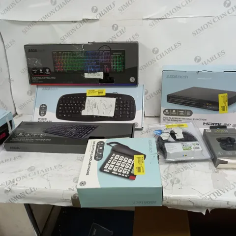 8 ASSORTED ITEMS TO INCLUDE A GAMING KEYBOARD,STREAMBUDS HYBRID CHARGE AND A DVD PLAYER