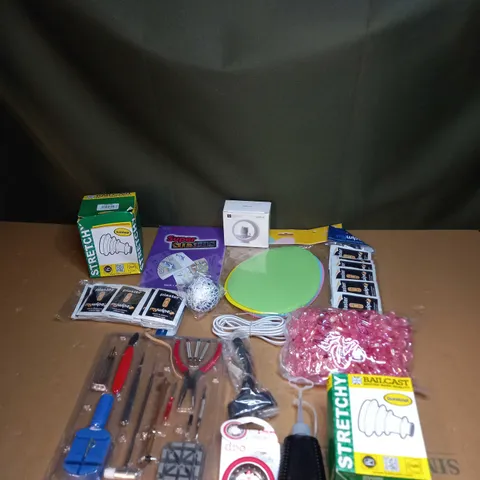 BOX OF ASSORTED ITEMS TO INCLUDE STONES, WATCH KIT AND SINK STRAINER