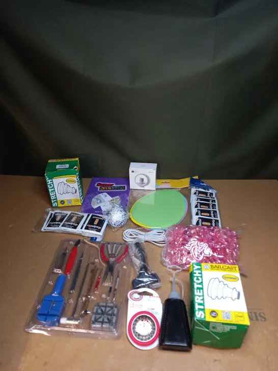 BOX OF ASSORTED ITEMS TO INCLUDE STONES, WATCH KIT AND SINK STRAINER