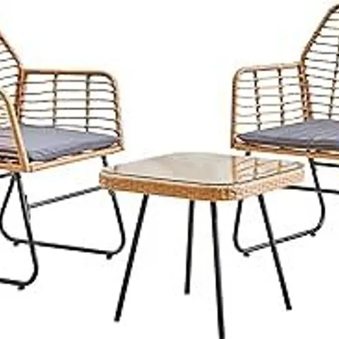 BOXED NEO 3 PIECE BAMBOO STYLE GARDEN TABLE & CHAIRS BISTRO SET - CREAM (1 BOX)