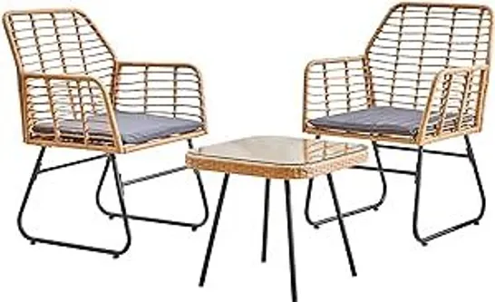 BOXED NEO 3 PIECE BAMBOO STYLE GARDEN TABLE & CHAIRS BISTRO SET (1 BOX)