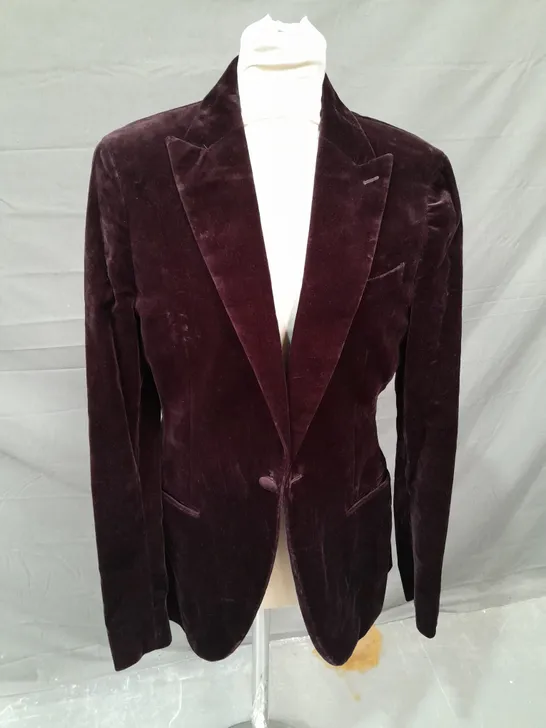 REISS VELVET FINISH BLAZER JACKET IN BURGUNDY SIZE 36"