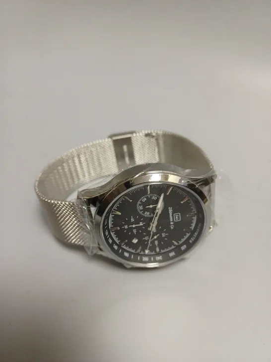 ZIHLMANN & CO STAINLESS STEEL BLACK DIAL CHRONOGRAPH WATCH