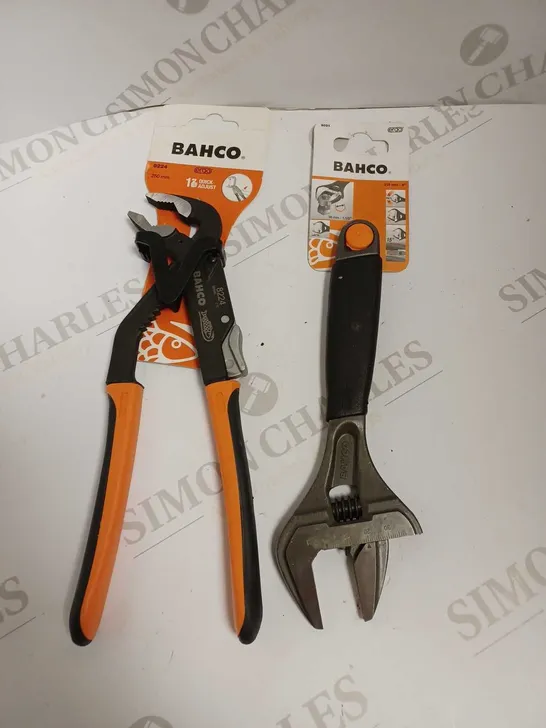 TWO BAHCO ITEMS TO INCLUDE ADJUSTABLE JOINT PLIERS (250MM) AND ADJUSTABLE WRENCH (218MM)