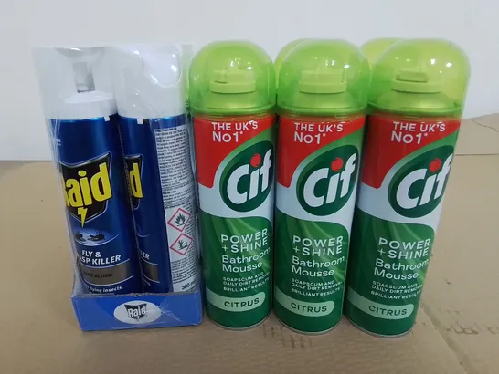 LOT OF ASSORTED HOME AEROSOLS TO INCLUDE AIRWICK FLY KILLER AND CIF BATHROOM MOUSSE