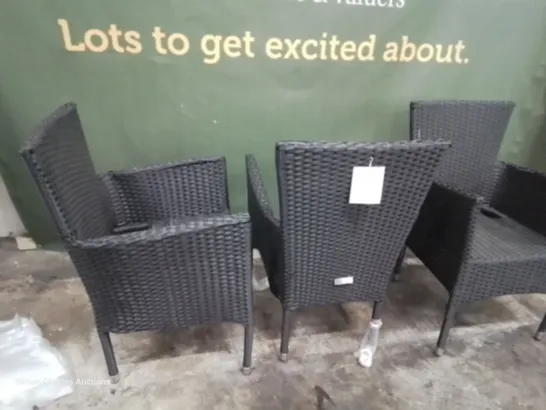 SET OF THREE DESIGNER BLACK RATTAN PATIO ARMCHAIRS 