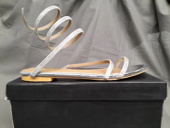 BOXED EGO MARIBELLE FLAT CHROME SANDALS - UK 7 