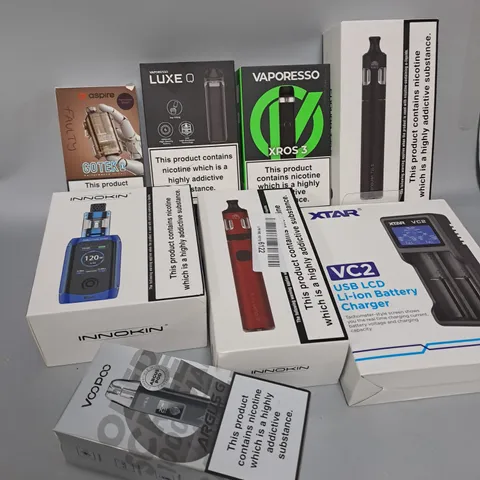 BOX OF ASSORTED E-CIGARATTES TO INCLUDE VAPEROSSO , ASPIRE, INNOKIN ETC.