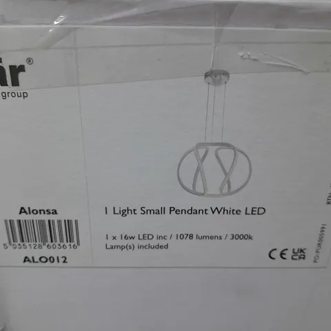 BOXED DAR LIGHTING ALONSA 1-LAMP SMALL PENDANT LIGHT - WHITE LED