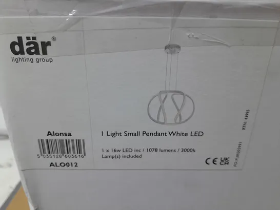 BOXED DAR LIGHTING ALONSA 1-LAMP SMALL PENDANT LIGHT - WHITE LED