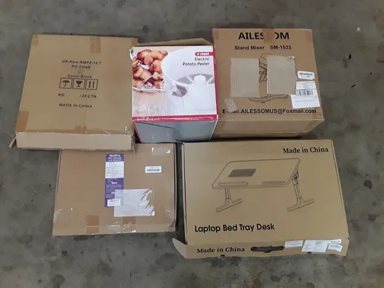 PALLET OF ASSORTED PRODUCTS INCLUDING STAND MIXER, ELECTRIC POTATO PEELER, LAPTOP BED TRAY DESK, ROUND WALL MIRROR