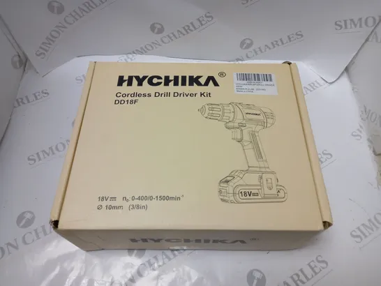 BOXED HYCHIKA CORDLESS DRILL DRIVER KIT WITH CHARGER, BATTERY, SOFT CARRY CASE, ACCESSSORIES AND INSTRUCTIONS