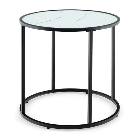 BOXED 50CM ROUND SIDE TABLE WITH METAL FRAME AND FAUX MARBLE GLASS TOP-WHITE - PUCKABUYS