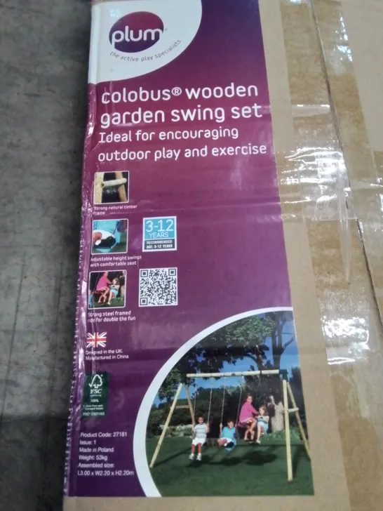 BOXED PLUM COLOBUS WOODEN GARDEN SWING SET - 1 BOX