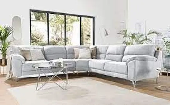 BOXED MADRID DOVE GREY PLUSH FABRIC CORNER SOFA (LEFT SEAT, 1 OF 3 BOXES ONLY)