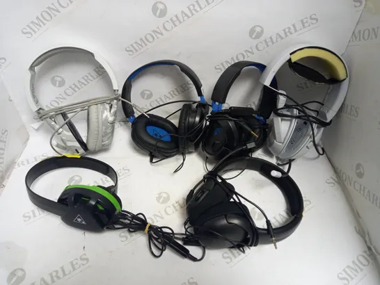 BOX OF 6 ASSORTED WIRED GAMING HEADSETS TO INCLUDE TURTLE BEACH & PDP GAMING