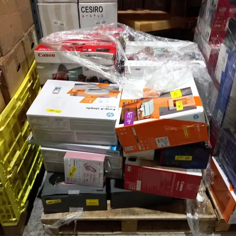 PALLET OF ASSORTED ELECTRICALS TO INCLUDE; CANON PIXMA TS3350, JVC HEADPHONES AND BLUETOOTH RADIO