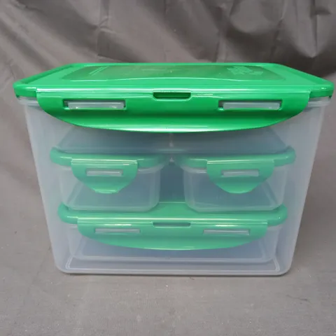 BOXED LOCK & LOCK SET OF 7 PLASTIC FOOD STORAGE CONTAINERS IN VARIOUS SIZES IN GREEN