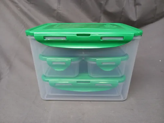 BOXED LOCK & LOCK SET OF 7 PLASTIC FOOD STORAGE CONTAINERS IN VARIOUS SIZES IN GREEN