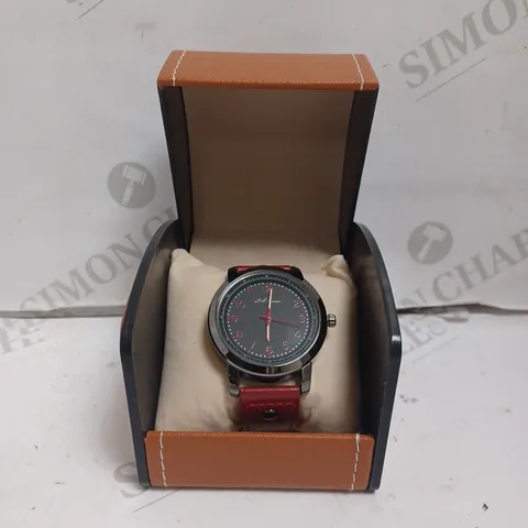 BOXED L.A BANUS WATCH WITH RED LEATHER STRAP. 