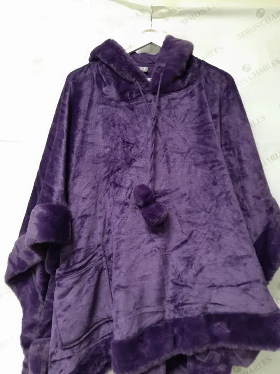 COZEE HOME LADIES FLEECE OVERSIZED HOODIE PURPLE WITH POM POMS SIZE ONE SIZE