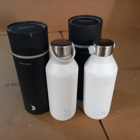 LOT OF 2 CHILLYS STAINLESS STEEL DOUBLE WALLED 500ML INSULATED BOTTLES  - WHITE